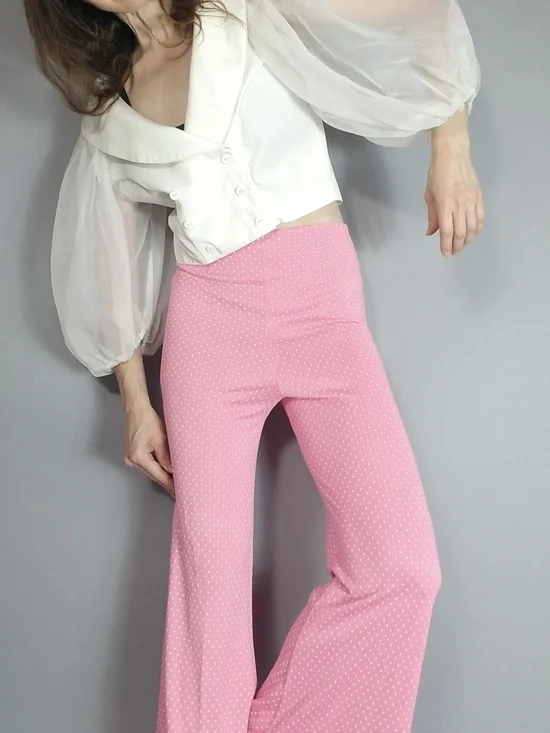 Vintage 60s Pink Polka Dot Two-Piece Set Pants & Top xs - Picture 5 of 16